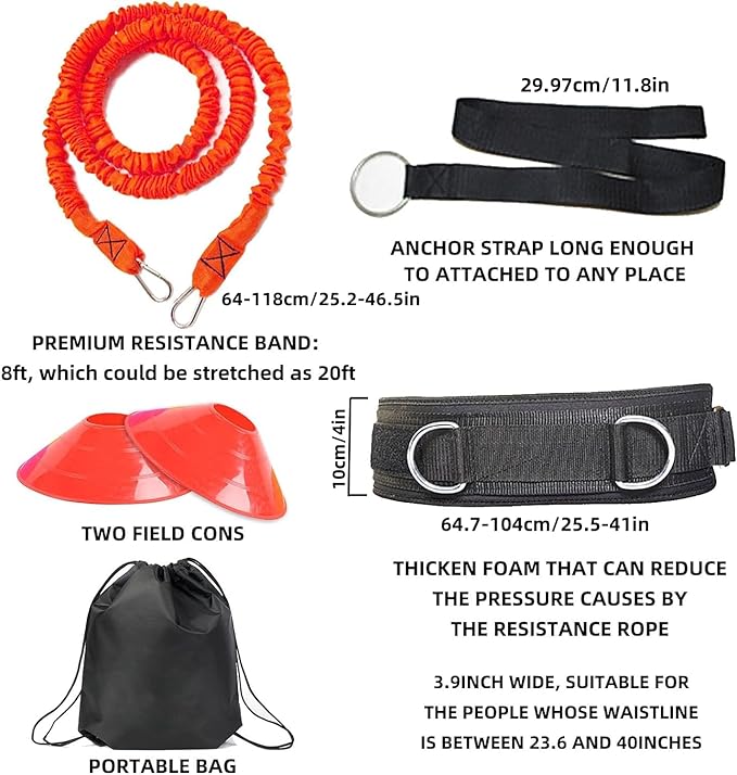 Speed Training Equipment, Resistance Bungee Band Multi-Sport Exercise Set Improve Focus Explosive Agility Power Strength Vertical Jumping Basketball Tennis Football Volleyball