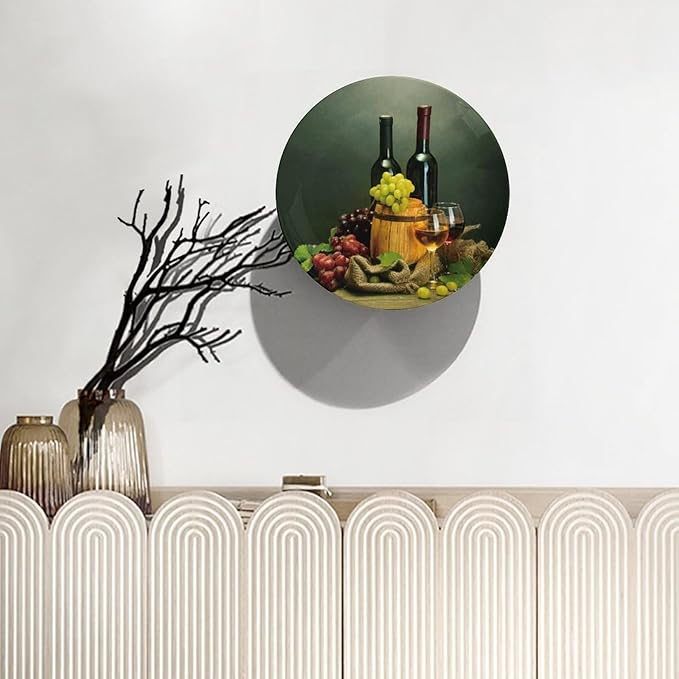 Decorative Plate Holder, 6 Inch, Red Wine Bottle Round Display Plate, Table Top Plate Decor with Stand, for Kitchen Party Coffee Table Decor Art