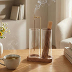 Incense Holder,Wooden Incense Holder for Sticks with 20 Incense Sticks, Anti-ash Incense Burner with Glass Ash Catcher, Wood Incense Holder 20 Stick (2 Glass Rectangle Base)