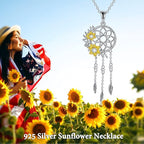 Dream Catcher Pendant Necklace 925 Sterling Silver Synthetic Moonstone Crystal Sunflower Rose Flower Evil Eye Dreamcatcher Cremation Jewelry Gifts for Women Wife Mom