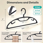 HOUSE DAY Plastic Clothes Hangers 12 Pack, Sweater Hangers No Shoulder Bump, Thick Heavy Duty Coat Hanger for Closet, Black Wide Hanger with Non-Slip Hook for Sweaters, Suits, Dresses, Jackets, Pants