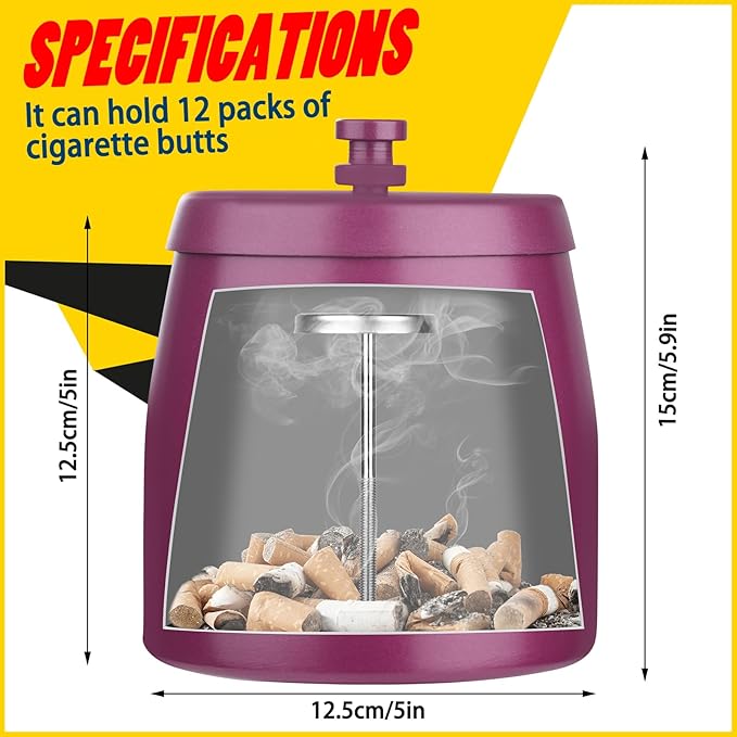 Smokeless Ashtrays For Cigarettes Indoor, Ash Tray Sets for Cigarettes Outdoor Ashtrays for Patio (Purple, X-Large)