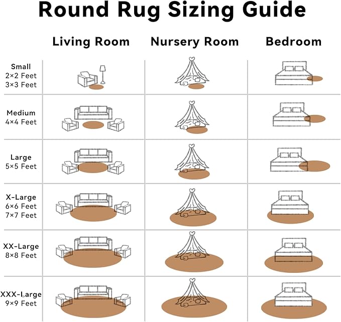 OLANLY Khaki Round Rugs for Bedroom - Machine Washable, 9 ft Circle Area Rugs for Living Room, Soft and Fluffy Shaggy Carpet for Teen Girl and Boys, Nursery Rooms, Dorms, Home Decor Aesthetic