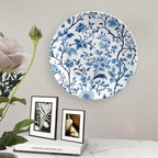 Chinese Blue and White Porcelain Ceramic Decorative Plate, Pattern Decorative Dish with Stand, Blue Bone China Decorative Plates Art Porcelain Plate for Living Room Hallway Table Decor