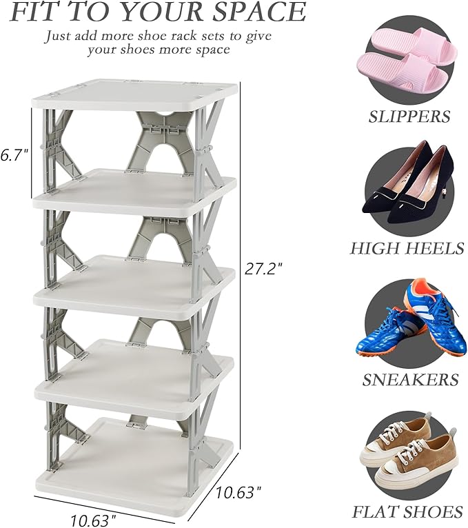 Foldable Shoes Organizer, 5-Tier Vertical Shoe Rack, Narrow Shoe Storage for Entryway, Front Door, Closet, Bedroom, Hallway