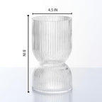 7.5 Inch Glass Hourglass Vase - Clear Ribbed Bud Flower Vases for Floating Candles, Centerpieces, Wedding Reception Decor - Hurricane Candle Holder for Home Decor, Housewarming Gift