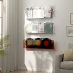 3 Pack Acrylic Magazine Holder and Vinyl Record Rack, 24" Wall-Mounted Display Shelf, Clear / Tea Brown / Ripple Pattern Wall Decor Racks for Living Room, Bedroom, or Music Room