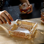 Handmade Glass Ashtray, Ashtray Ash Holder for Indoor or Outdoor Patio Desktop Office Smokers, Ash Tray for Tabletop Home Office Decor (Amber, L)