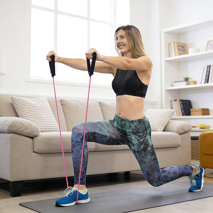 RitFit Single Resistance Exercise Band with Comfortable Handles - Ideal for Physical Therapy, Strength Training, Muscle Toning - Foam Padding Door Anchor and Starter Guide Included