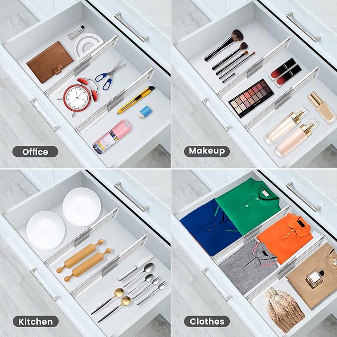 3 Pack Adjustable Drawer Dividers for Clothes,6" High Expandable From 12-20" Clear Drawer Organizers, PC Plastic Separators for Dresser/Bedroom/Bathroom/Kitchen/Office Storage