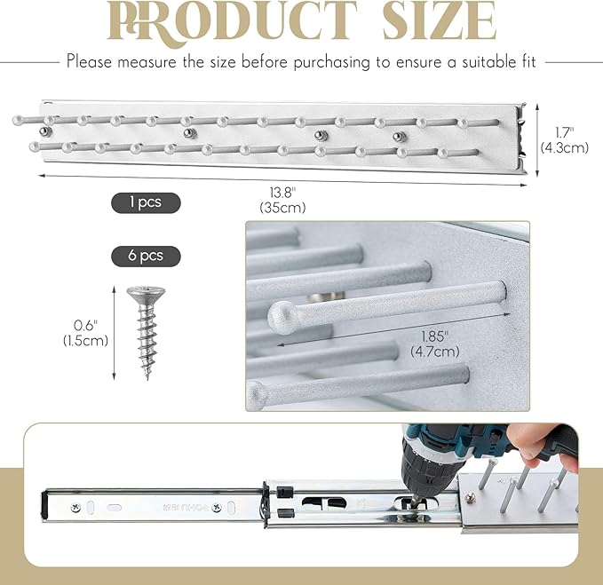 Blulu 1 Pcs 13.8'' Sliding Tie Rack Hanger for Closet, 25 Tie Pull Out Wall Mounted Extending Sturdy Metal Belt Organizer Holder for Men Belt Storage, Sliver
