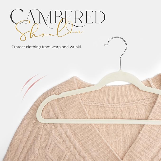 HOUSE DAY Premium Velvet Hangers 100 Pack, Non-Slip Clothes Hangers Ivory - Durable and Sturdy Felt Hanger, Velvet Hanger for Coat, Pants & Dress Slim Space Saving for Closet Organizer