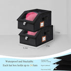 4 Pack Hat Storage for Baseball Caps-Holds Up to 56 Caps, Hat Organizer for Closet Stackable Hat Box with Cardboard, Dust-proof Beanie organizer with 2 Handles for Home Travel (Black, 4Pack-Small)