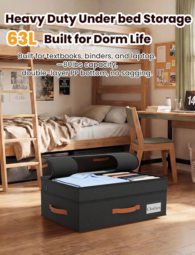 2-Pack Under Bed Storage with Wheels and 6 Vacuum Seal Bags, Adjustable Height 7.9"-10.2",Heavy Duty Capacity,Clear Lid Organizer for Dorm Bedroom Clothes Shoes Books,Quick Assembly Space Saver，Black