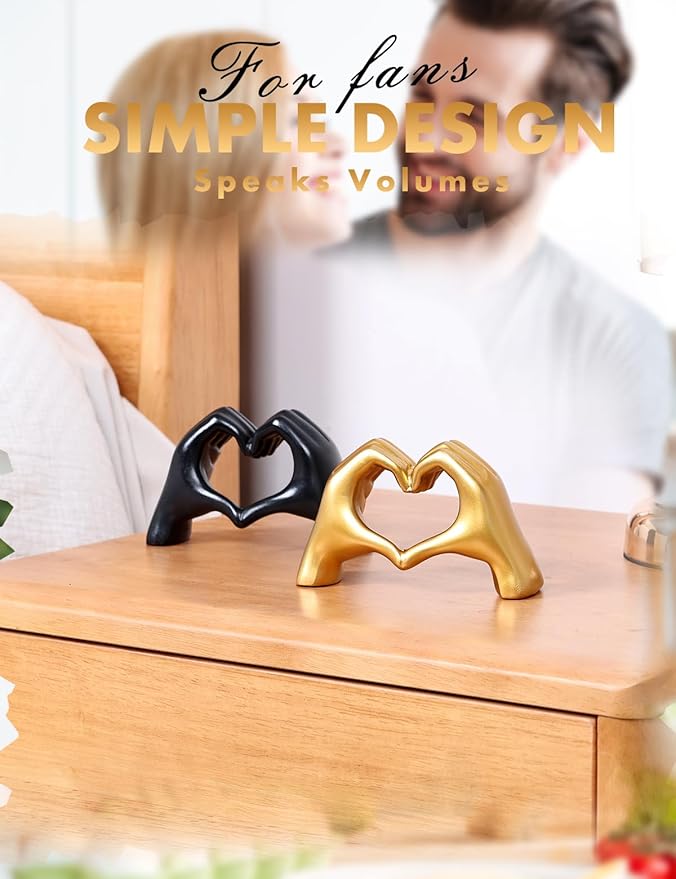 Modern Gold Heart Hands Sculpture, Decorative Table Art, Love Symbol Home Decor (Black)