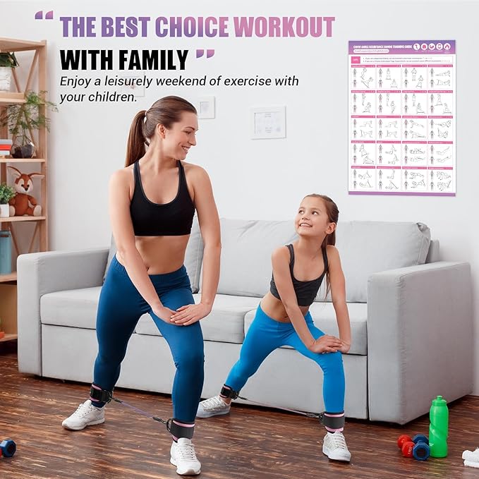Ankle Resistance Bands with Cuffs, Ankle Bands for Working Out, Kickbacks Hip, Leg Glute Exercise Equipment with Training Poster, Resistance Workout Equipment for Women