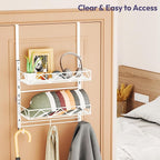 SWTYMIKI Over Door Hat Organizer - 3 Tier Wall Mounted Hat Rack with 2 Adjustable Metal Basket and 3 Hooks, Hanging Baseball Cap Organizer Storage Holds up to 29 Caps for Door, Bedroom, Closet