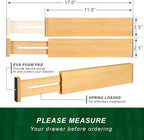 4 Pack Bamboo Drawer Dividers 2.6" High, Adjustable Length from 12 Inch to 17 Inch, Expandable Kitchen Drawer Organizer Separators for Clothes, Kitchen, Bedroom, Dresser, Office (Beige)