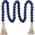 Meplait 39in Wood Bead Garland Farmhouse with Tassels,Versatile Prayer Beads Boho Chic Wall Hanging Home Decor (Navy Blue)
