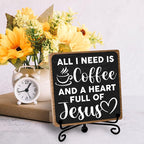 Toerifer Coffee Lover Gifts, Table Sign, Christian Decor, Rustic Wooden, 5x5 Inches