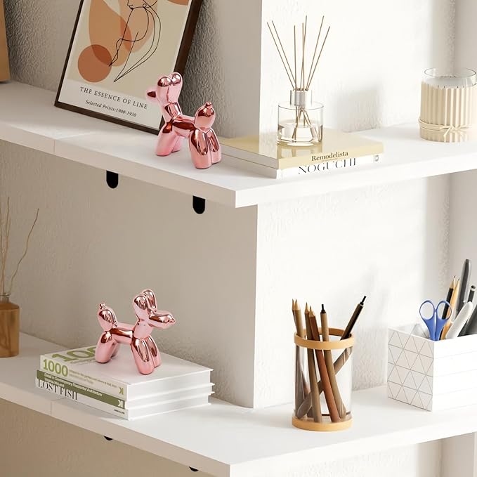 Notakia Cute Ceramics Pink Balloon Dog Statue Crafts Living Room Desktop Decorations,Handmade Modern Small Ceramic Animal Statue Ornament Home Decor Accents (Pink Balloon Dog)