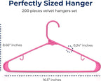 SereneLife 200 Pink Plastic Hangers Non-Slip Heavy Duty Coat and Clothes Hanger Set Slim Durable Space-Saving Closet Organizer Wardrobe Storage Home Bedroom 5.5 lb Capacity