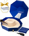 Cowboy Hat Box for Travel – Cowboy Hat Travel Case Hard w/Mirror, Latches & Bag – Hat Can - Western Hat Boxes for Men & Hat Boxes for Women Storage - Royal Blue