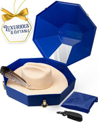 Cowboy Hat Box for Travel – Cowboy Hat Travel Case Hard w/Mirror, Latches & Bag – Hat Can - Western Hat Boxes for Men & Hat Boxes for Women Storage - Royal Blue
