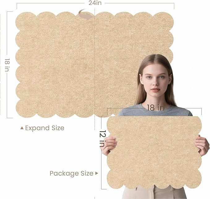 Lightomorrow Scalloped Bulletin Board, 24 x 18 Inches Felt Pin Board - Decorative Cork Alternative for Wall, Foldable Picture Self-Adhesive Vision Prayer Board with 20 Pushpins - Beige Brown