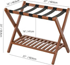 Luggage Racks Set Of 2 Suitcase Stand Foldable With Storage Shelf For Guest Room Hotel Essentials Solid Bamboo Heavy-Duty Item Holder Chestnut Brown