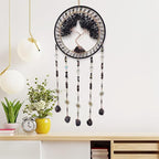 Crystal Tree of Life Dream Catchers with Stone Pendant Black Dream Catcher Wall Decor Handmade Dreamcatcher Wall Hanging Ornament for Bedroom Living Room Home Decor