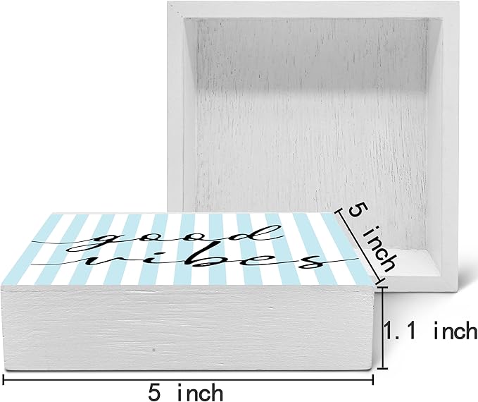 SRADMO Inspirational Wood Box Sign Desk Decor, Inspirational Office Decor, Light Blue Striped Motivational Theme Wooden Block Box Sign Decoration for Home Office Shelf Table Decorative Accessories