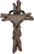 Rustic Wood-Look Resin Wall Cross with Barbed Wire & Nail Heart Accents – 11 ½” Christian Farmhouse Wall Décor, Inspirational Religious Gift (Rustic Brown)