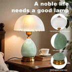 Table Lamps Ceramic Retro Lamp for Living Room,16.73" Modern Bedside Nightstand Traditional Lamps, Classic Chinoiserie Green Glass Lamp for Home (French Country)