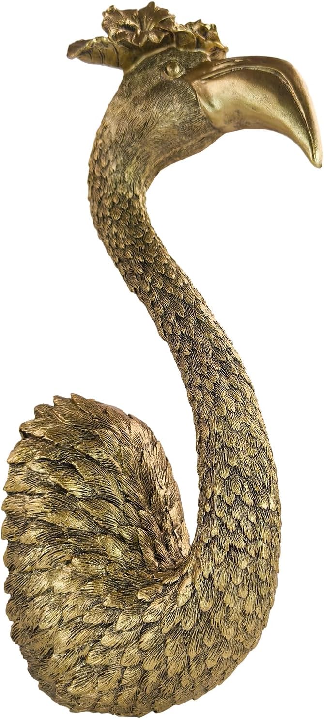GUSFREUD Vintage Animal Head Wall Decor - 13" Resin Flamingo Wall Art For Home Decor, Gold Bird Wall Sculptures for Living Room, Bedroom, Kitchen, Unique Gift Idea