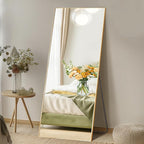 DUMOS 56"x21" Full Length Mirror, Full Body Mirror with Aluminum Alloy Thin Frame, Standing Mirrors with Leaning or Hanging, Suitable for Bedroom, Livingroom, Cloakroom, Gold