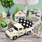 Vintage White Truck Decor with Heart Farmhouse Tiered Tray Decor Vintage Mini Truck Bookshelf Table Decors