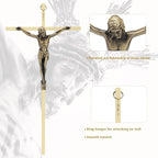 DCCXN Crucifix Wall Cross, Metal Catholic Hanging Cross Wall Decor - 10 Inch, Shiny Gold