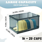 2 Pack Large Hat Organizer Box, Stackable Clear Baseball Caps Holder Box Containers with Sliding Door for Hats Snapback Cap Storag, Hat Rack Display Case, Holds 20 Hats Each -Blue