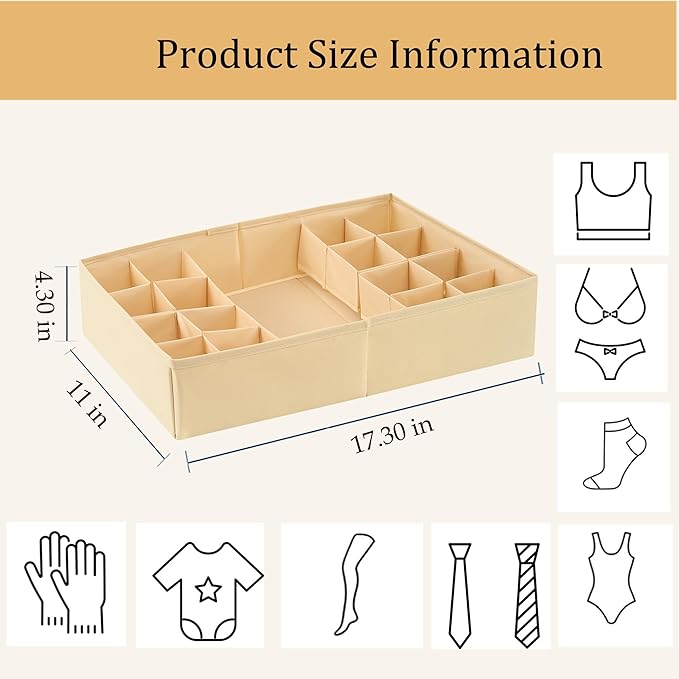 Drawer Organizer Clothes, Adjustable Dividers and Can Change the Size of the Dividers According , Can be Used in the Bedroom, Nursery and Closet Organizer or Storage, Underwear, Socks (Beige, Big)