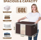 BALEINE 3 Pack Clothes Storage Bags, 16 Gallon Storage Containers with Reinforced Handle, Sturdy Zipper, Closet Organizer for Blanket, Comforter, Pillow, Bedding (Brown, 3 Pack)