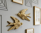 AMOIENSIS Golden Bird Wall Sculpture Art, (Set of 2) 4¾ inch Resin Bird 3D Sculpted Floating Hanging Wall Sculpture Decoration