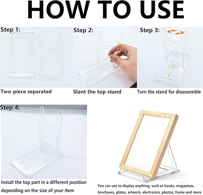 12 Pack Adjustable Clear Acrylic Display Stands for Purse, Book, Album, CD, Magazine, Picture, Plate & Artworks, Home Office Party Decor(4.02 x 2.36 Inchx 4.5)
