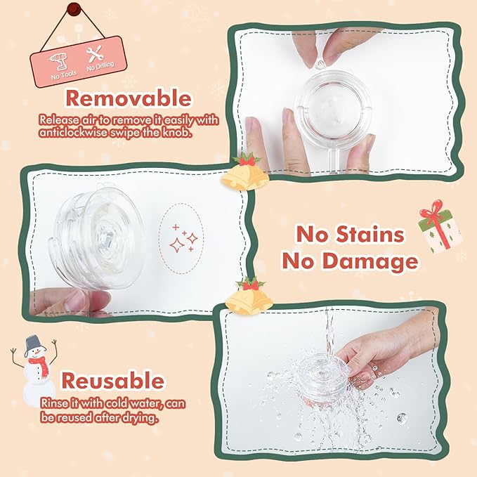 VIS'V Wreath Hanger, Large Twist Lock Suction Cup Wreath Hooks, Heavy Duty, 22 LB Capacity, Removable and Reusable, Round, Clear, 4 Pcs