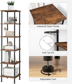 HOOBRO 6-Tier Corner Shelf, Corner Square Rack Display Shelf, Tall Storage Rack Plant Stand, Bookcase for Small Spaces, Living Room, Home Office, Kitchen, Rustic Brown and Black BF55CJ01