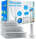 Vacuum Seal Bags 12-Pack with Wireless Pump, 4 Large/4 Medium/4 Sizes, Reusable Storage for Clothes Travel, Luggage & Suitcases, Portable Space Saver