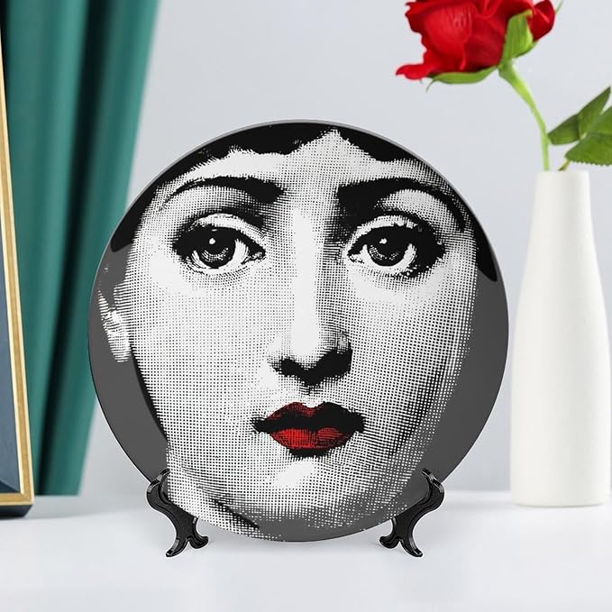 Lina Cavalieri Plate, Wall Decorative Plate, Mysterious Face Plate Wall Hanging Decoration,Including Bracket and Special Spring Hook, 10inch, Style11