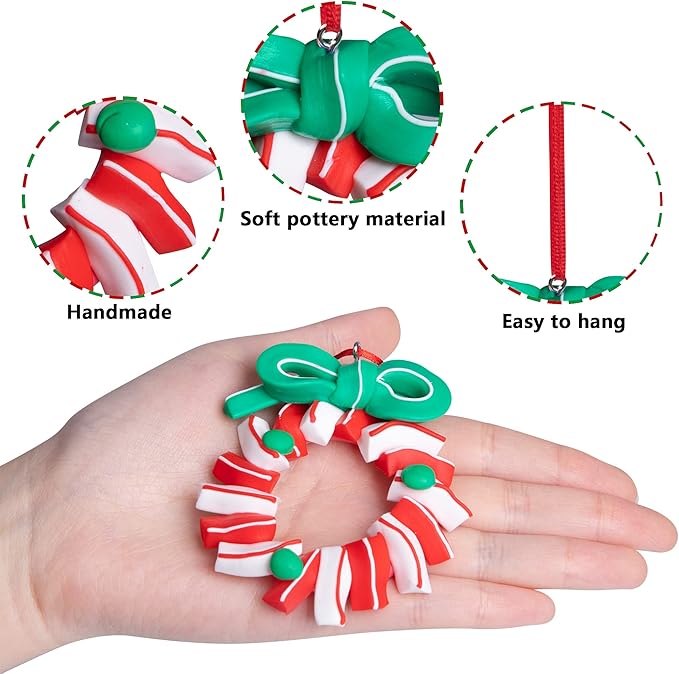 codree 8 PCS Christmas Hanging Lollipop Ornaments- Candy Ornaments for Christmas Tree- Candies Polymer Clay Ornament for Xmas Tree Party Decoration