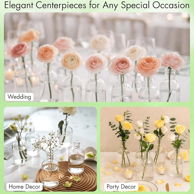 YOUEON 16 Pack Clear Glass Bud Vases, Small Bud Vases in Bulk, Glass Flower Vases for Centerpieces, Vintage Decorative Bottle Vases for Flowers, Home Decor, Wedding Reception, Office