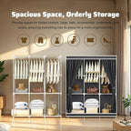 Portable Closet, Portable Closets for Hanging Clothes with 3 Hanging Rods and 6 Storage Shelves, Non-Woven Fabric Cover, Black Wardrobe Closet Easy to Assemble and Strong and Stable